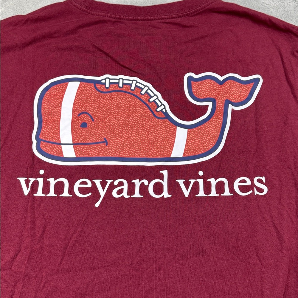 Vineyard Vines Men's Burgundy Football Long Sleeve Tee